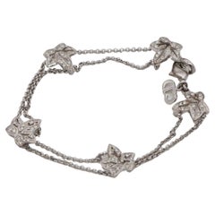 Christian Dior Vintage 1990s Ivy Maple Leaf Crystals Openwork Silver Bracelet