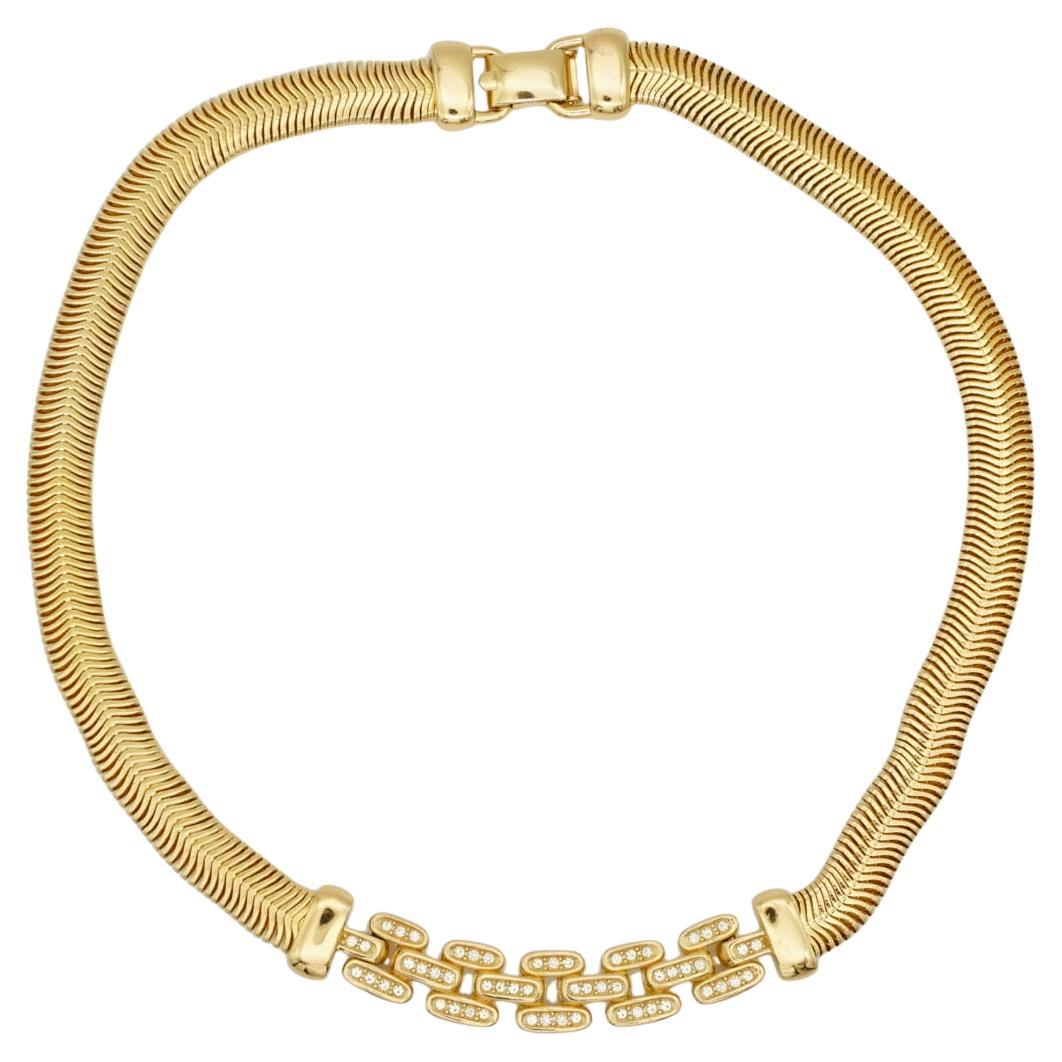 Christian Dior Vintage 1980er Jahre Interlinked Kristalle Bib Omega Snake Link Halskette