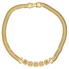 Christian Dior Vintage 1980s Interlinked Crystals Bib Omega Snake Link Necklace