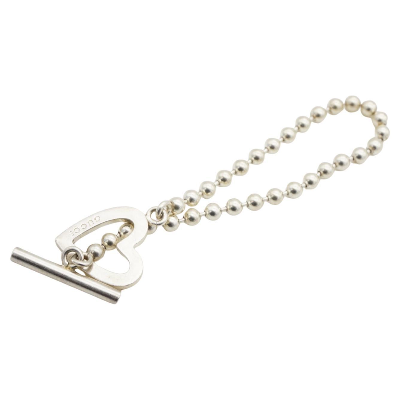 Gucci Vintage Logo Boule Heart Love Ball Dots Chain Sterling Silver Bracelet