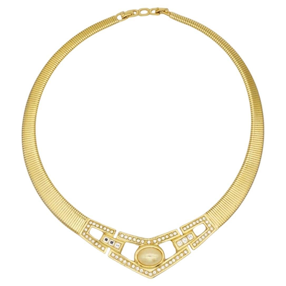 Christian Dior Vintage Años 80 Collar Omega Ovalado Calado Cristales Perla en venta