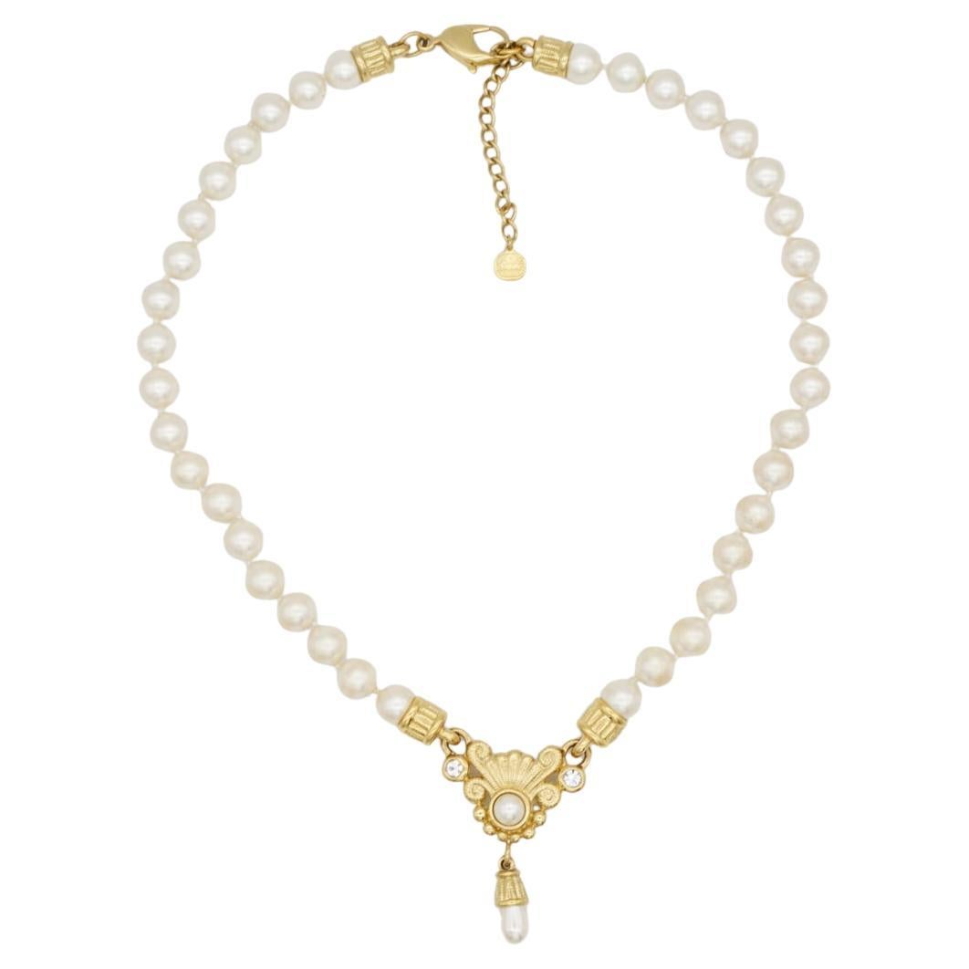 Christian Dior GROSSE Collier baroque en perles blanches et cristaux en forme de gouttes d
eau