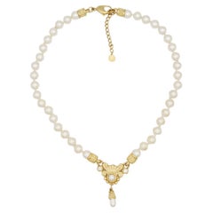 Christian Dior GROSSE Collana barocca di perle bianche intere e cristalli a goccia d'acqua