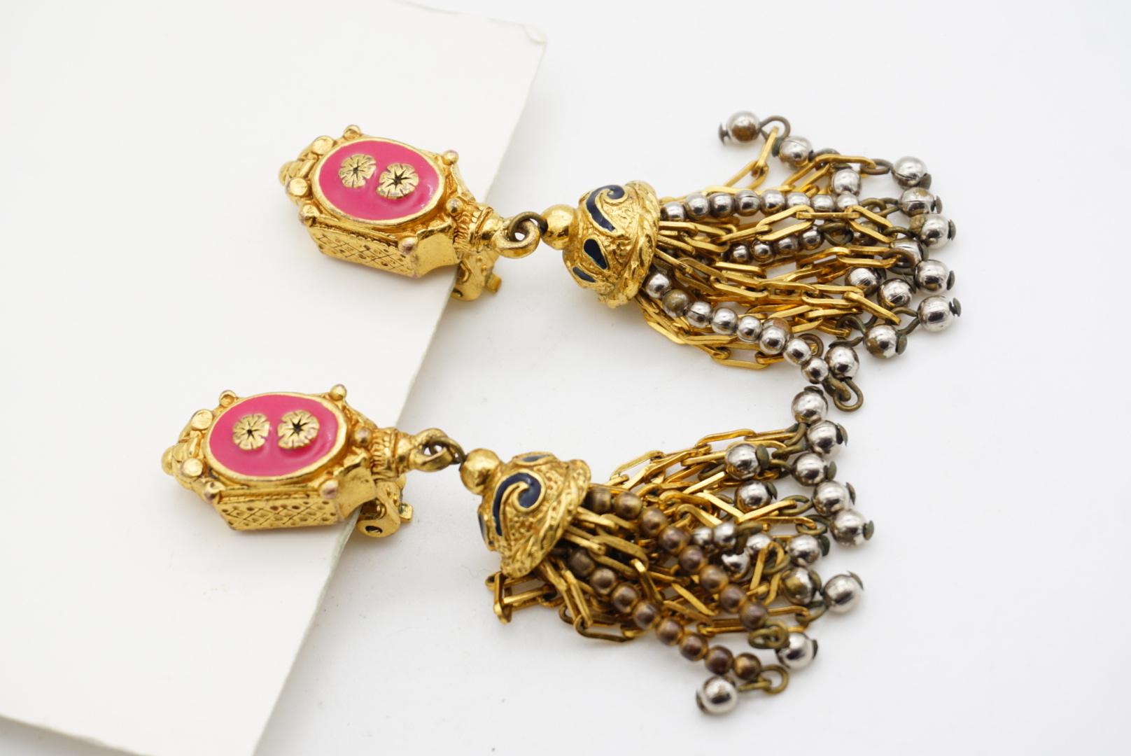 Christian Lacroix Vintage Fuchsia Rosa Glockenturm Blume Perlen Quaste Ohrringe im Angebot 6