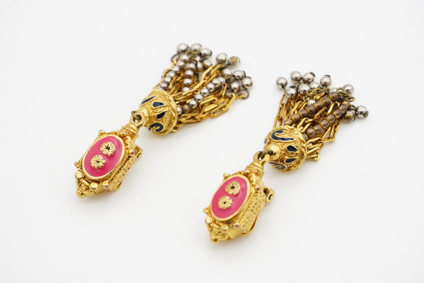Christian Lacroix Vintage Fuchsia Rosa Glockenturm Blume Perlen Quaste Ohrringe im Angebot 7