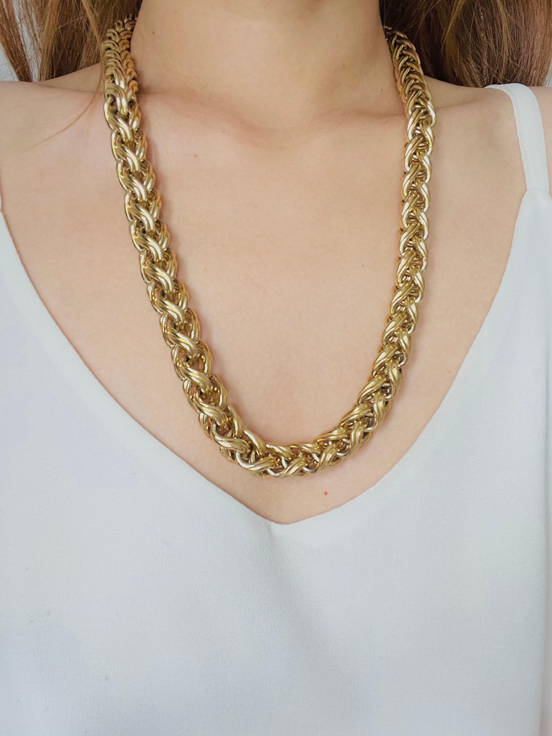 Women's or Men's Givenchy Vintage 1980 Braided Interlocked Link Cuban Rope Chain Chunky Necklace For Sale