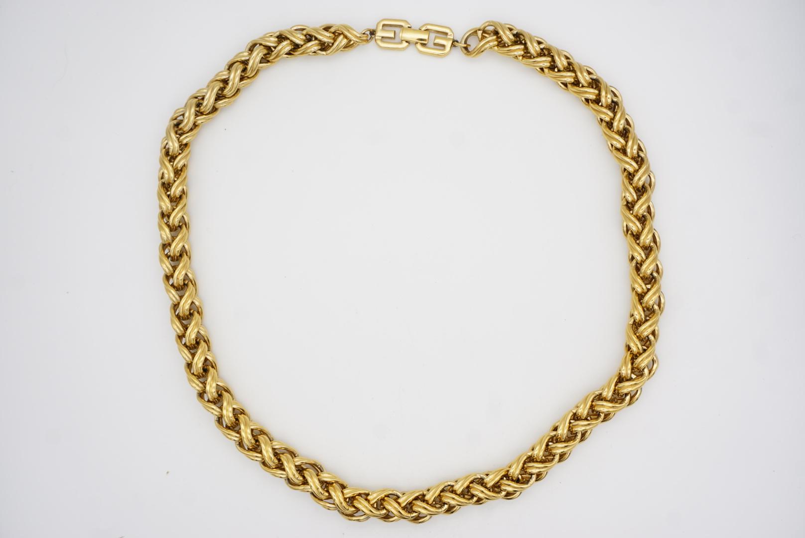 Givenchy Vintage 1980 Braided Interlocked Link Cuban Rope Chain Chunky Necklace For Sale 3