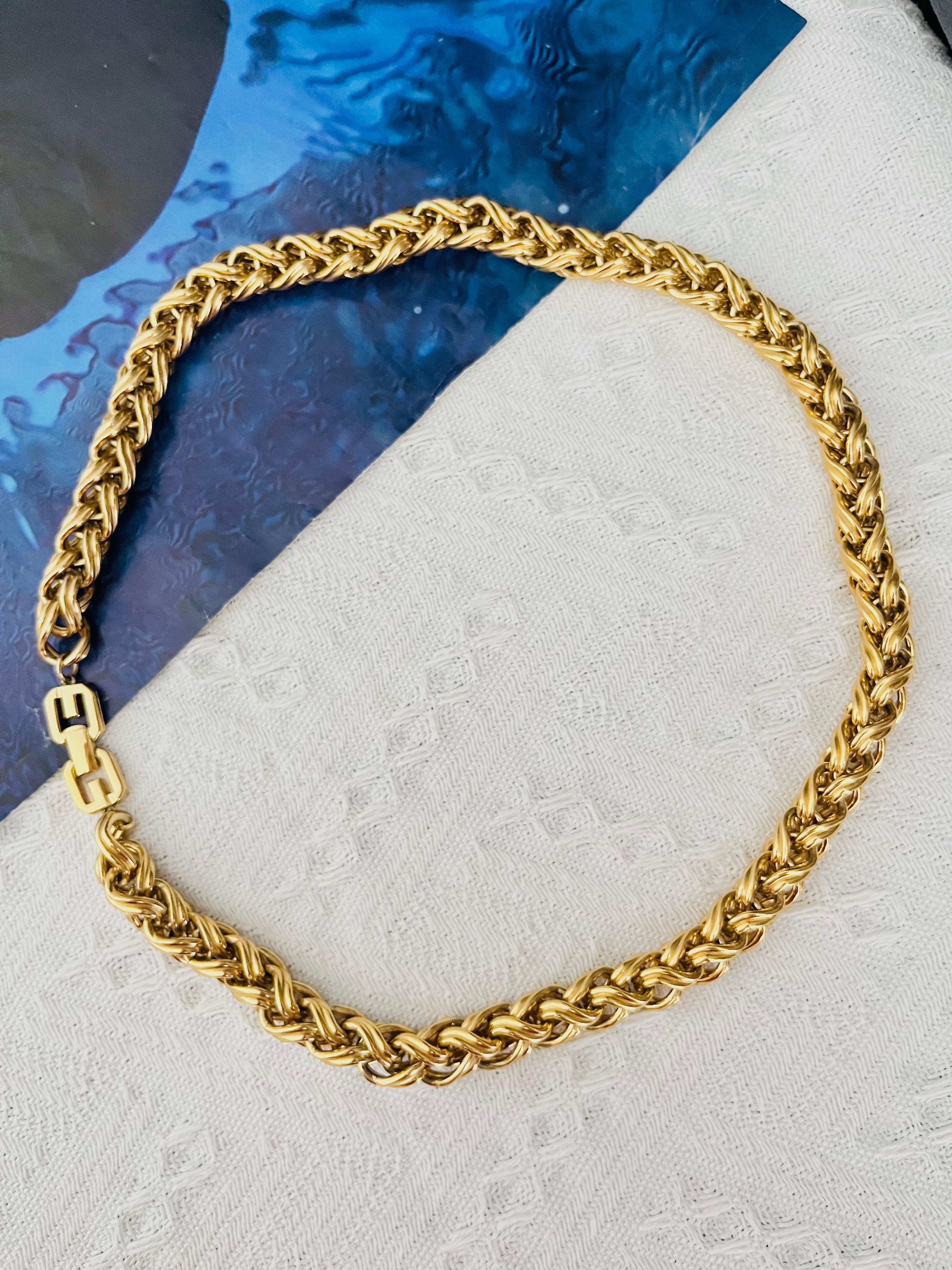 Art Deco Givenchy Vintage 1980 Braided Interlocked Link Cuban Rope Chain Chunky Necklace For Sale