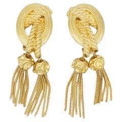Christian Dior 1980s Vintage Medallion Double Tassel Rope Long Drop Earrings