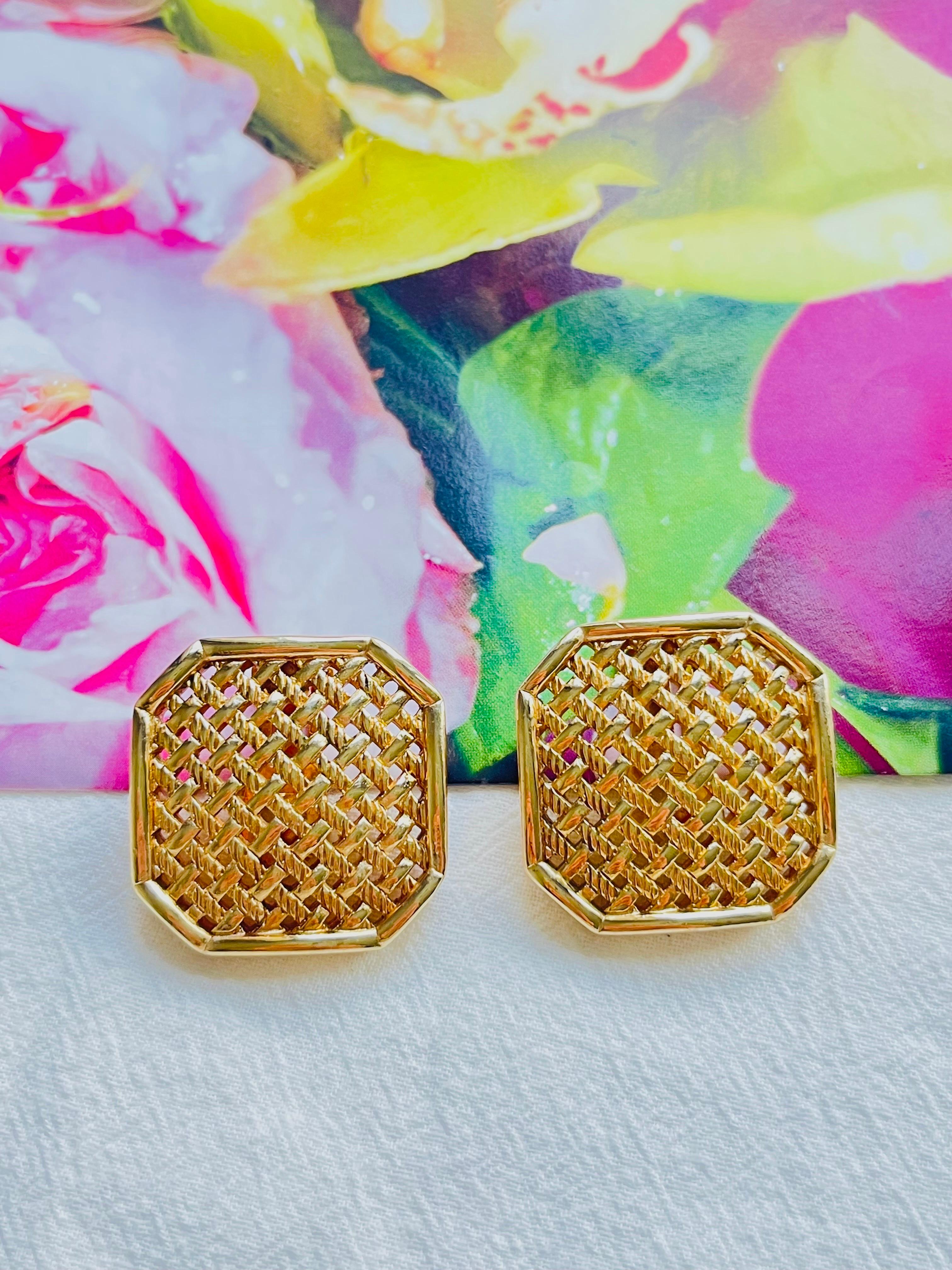 Art Nouveau Christian Dior Vintage Large Octagon Square Openwork Mesh Statement Earrings For Sale