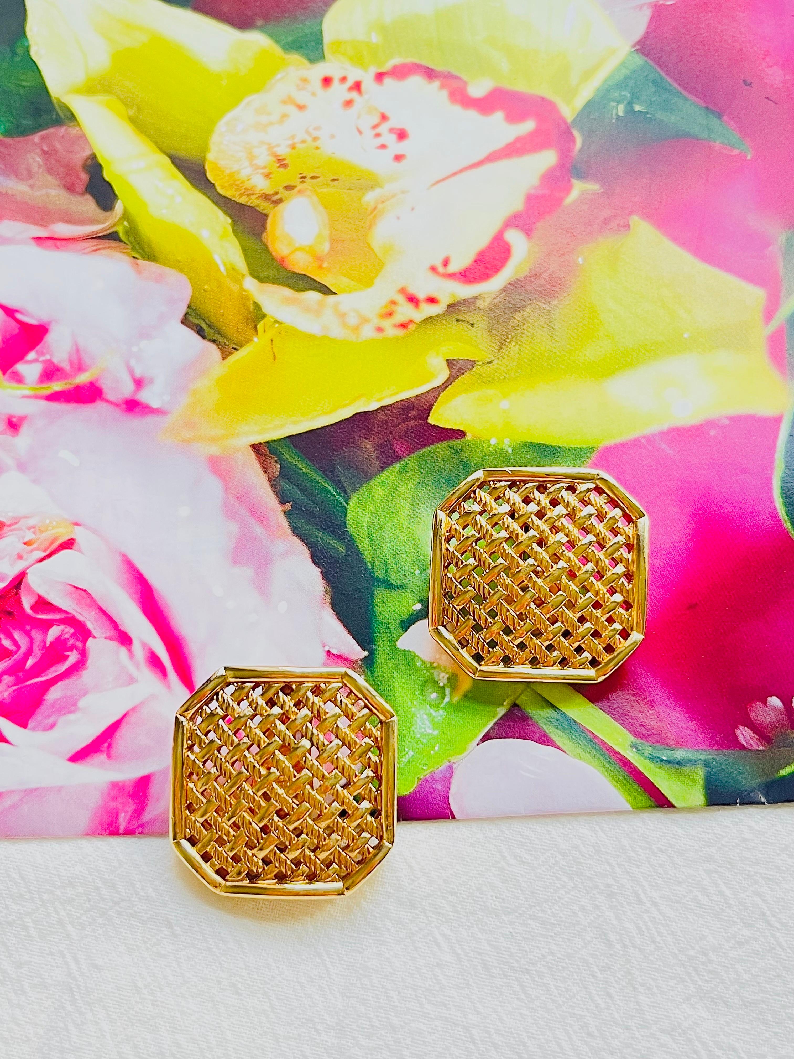 Christian Dior Vintage Large Octagon Square Openwork Mesh Statement Earrings In Excellent Condition For Sale In Wokingham, England
