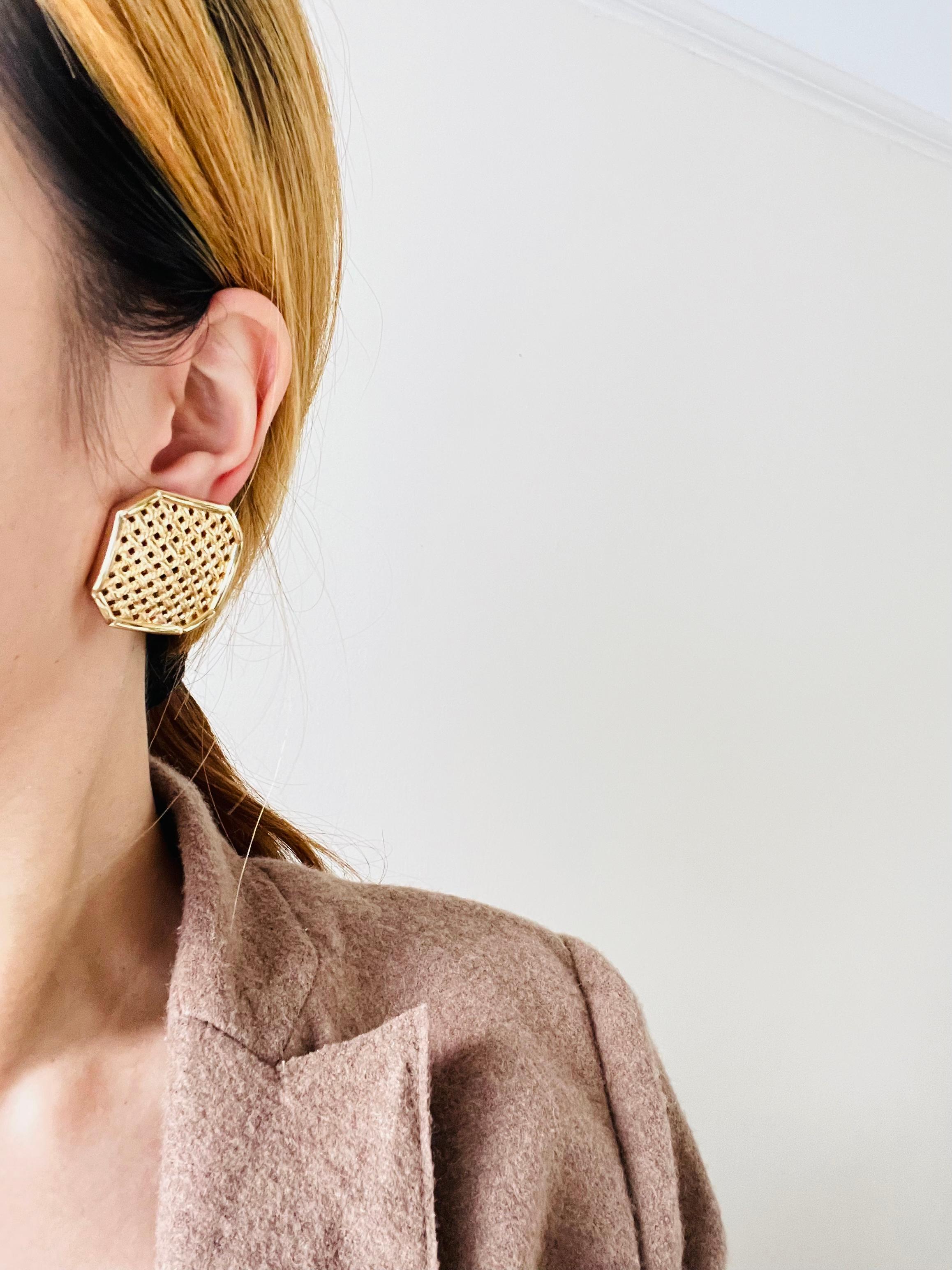 Christian Dior Vintage Large Octagon Square Openwork Mesh Statement Earrings For Sale 2