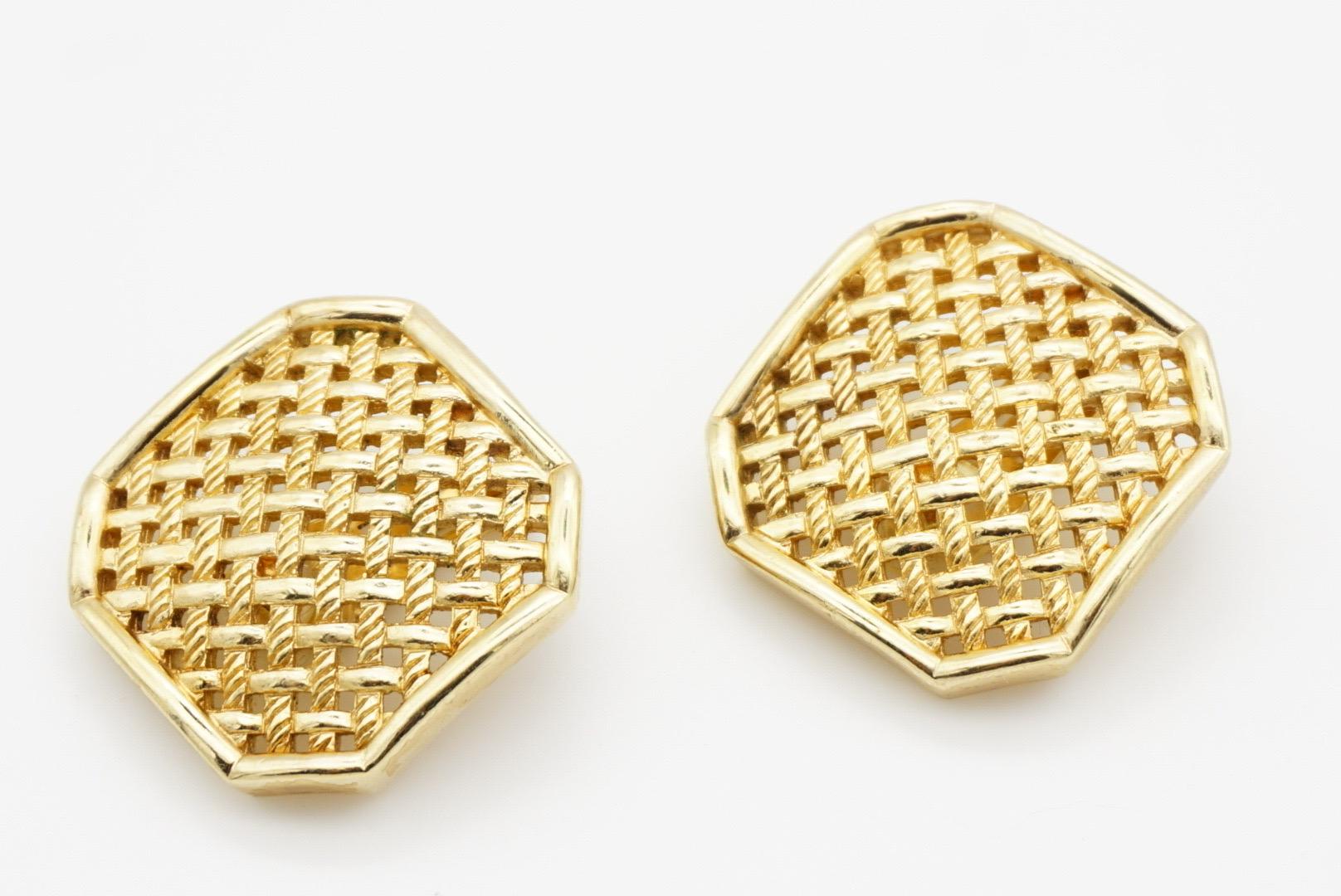 Christian Dior Vintage Large Octagon Square Openwork Mesh Statement Earrings For Sale 4