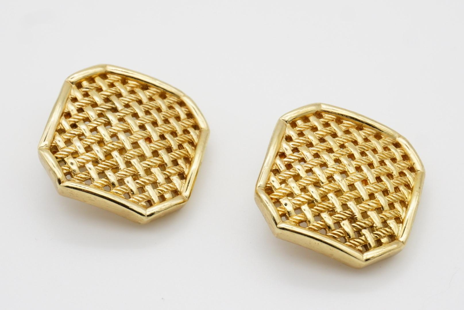 Christian Dior Vintage Large Octagon Square Openwork Mesh Statement Earrings For Sale 5