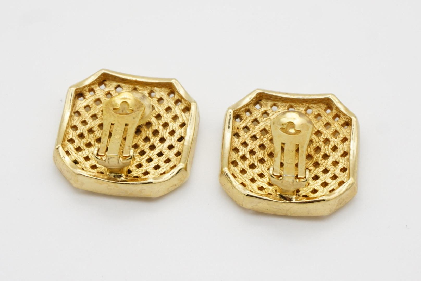 Christian Dior Vintage Large Octagon Square Openwork Mesh Statement Earrings For Sale 7