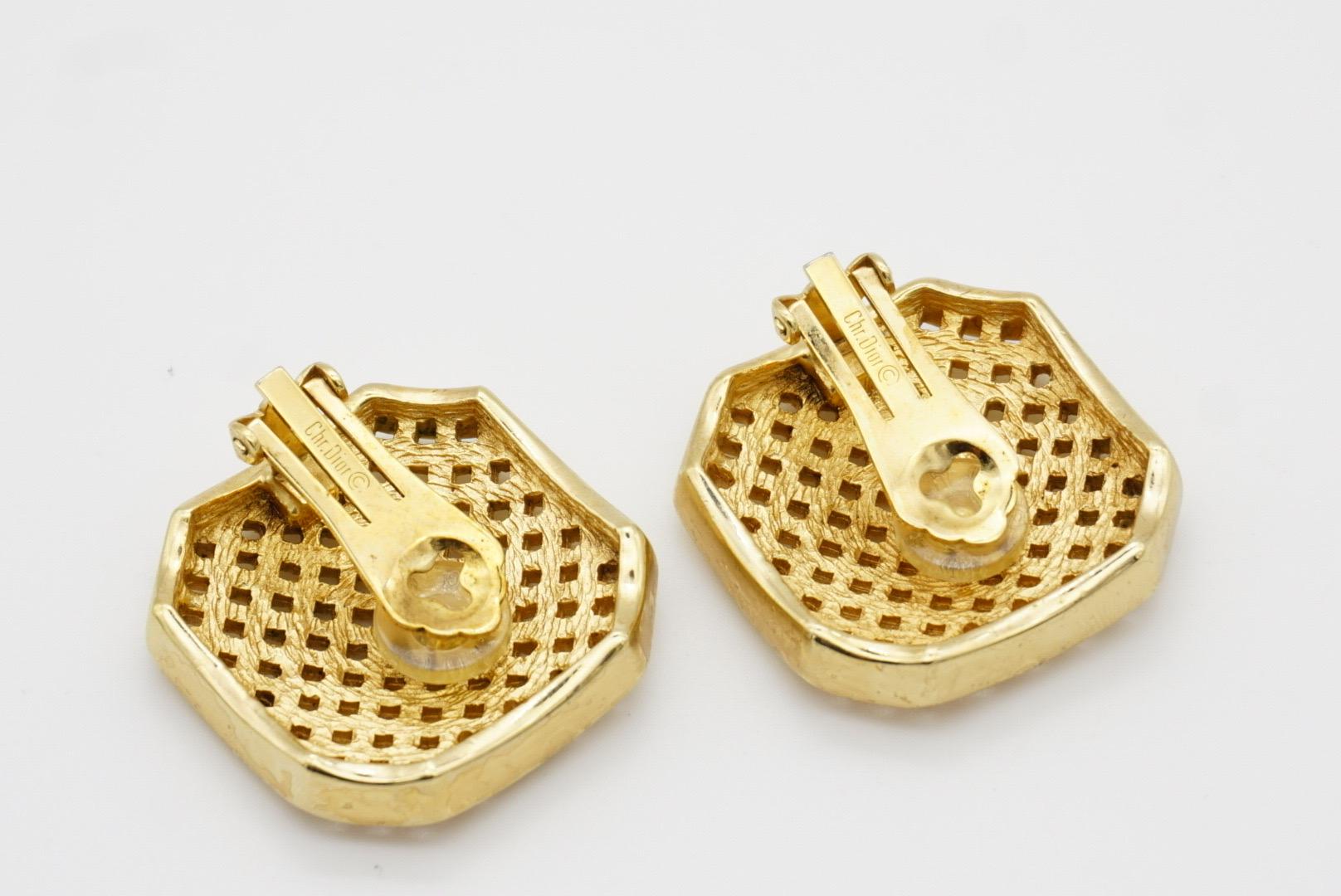 Christian Dior Vintage Large Octagon Square Openwork Mesh Statement Earrings For Sale 8