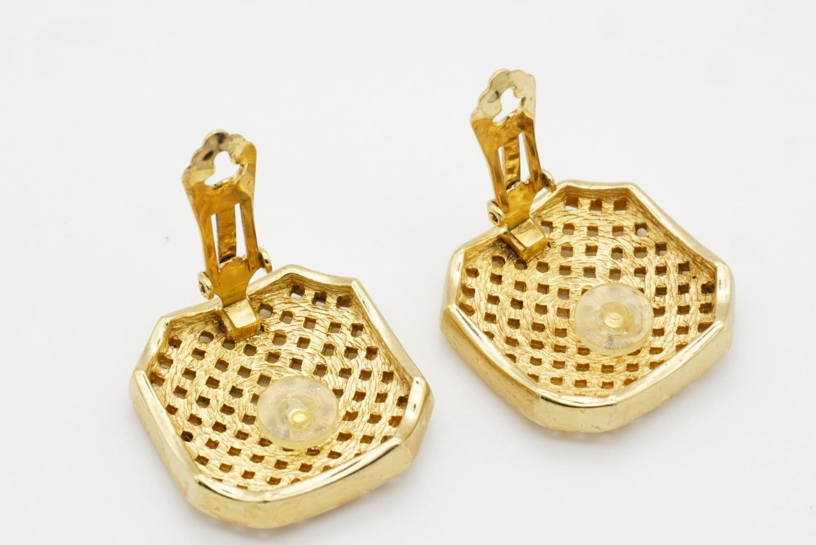 Christian Dior Vintage Large Octagon Square Openwork Mesh Statement Earrings For Sale 9