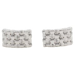 Christian Dior GROSSE 1970s Basket Weave Rectangle Dome Silver Clip Earrings