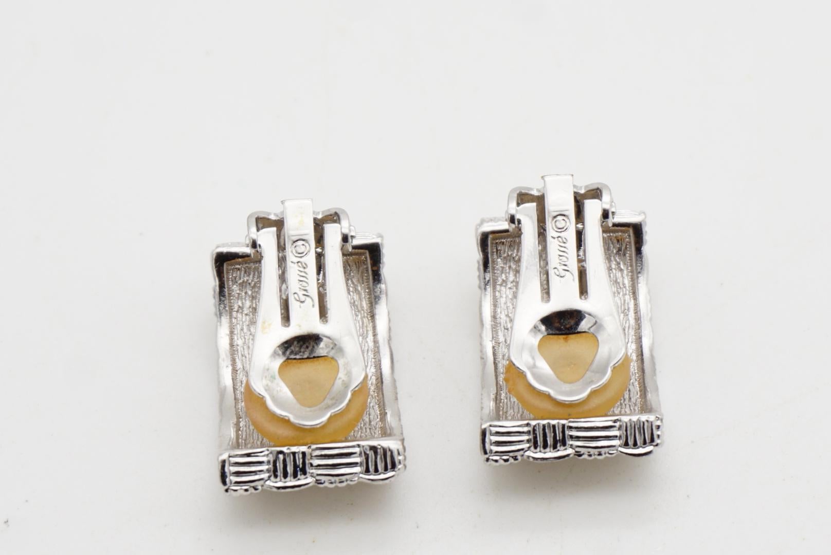 Christian Dior GROSSE 1970s Basket Weave Rectangle Dome Orecchini a clip in argento in vendita 7