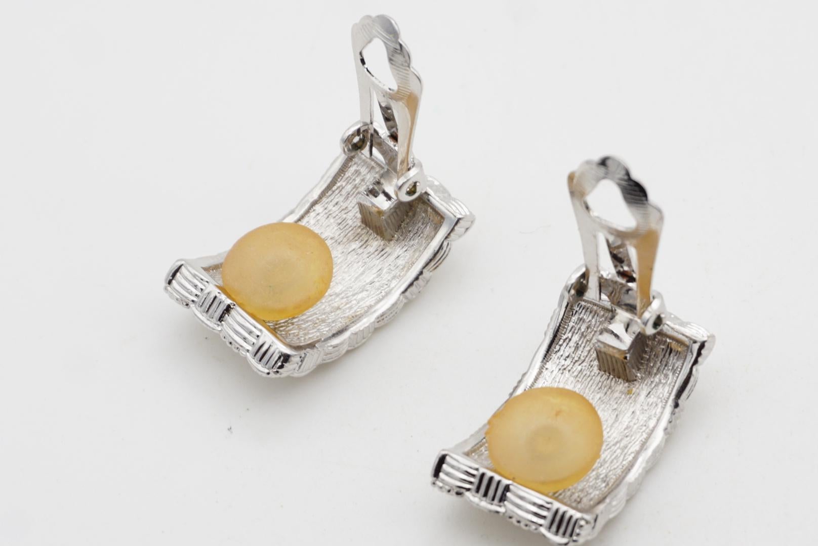 Christian Dior GROSSE 1970s Basket Weave Rectangle Dome Orecchini a clip in argento in vendita 8