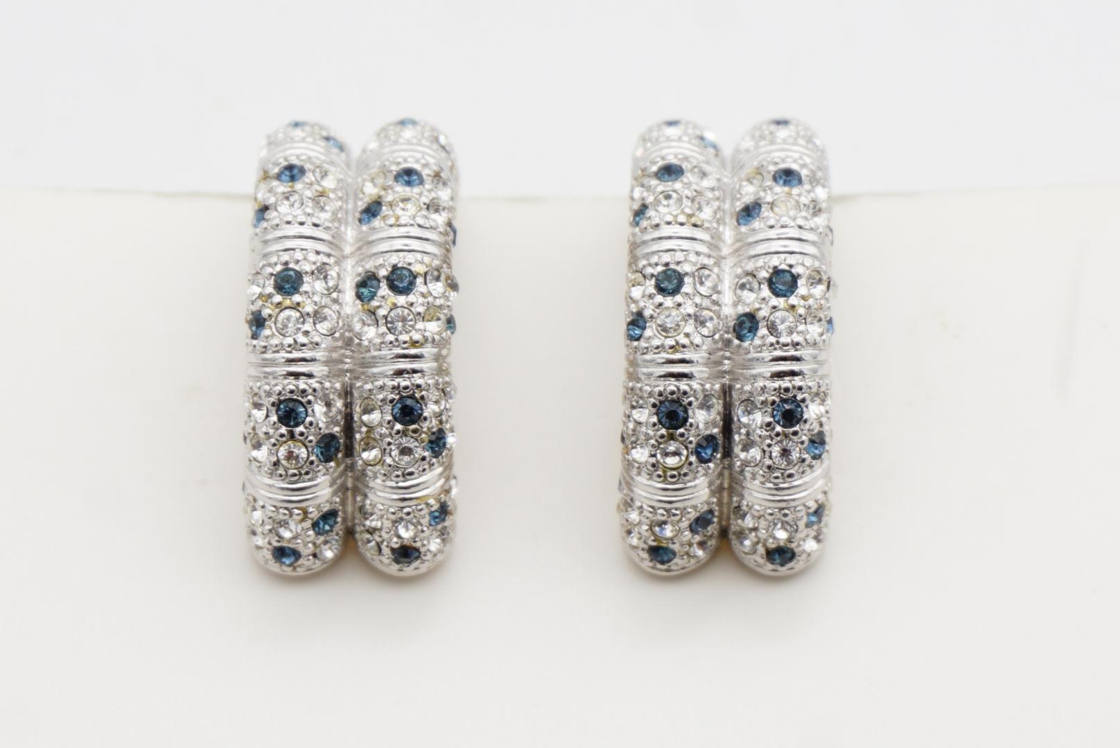 Christian Dior GROSSE 1970s Zaffiro Clear Crystals Dome Orecchini a clip in argento in vendita 3