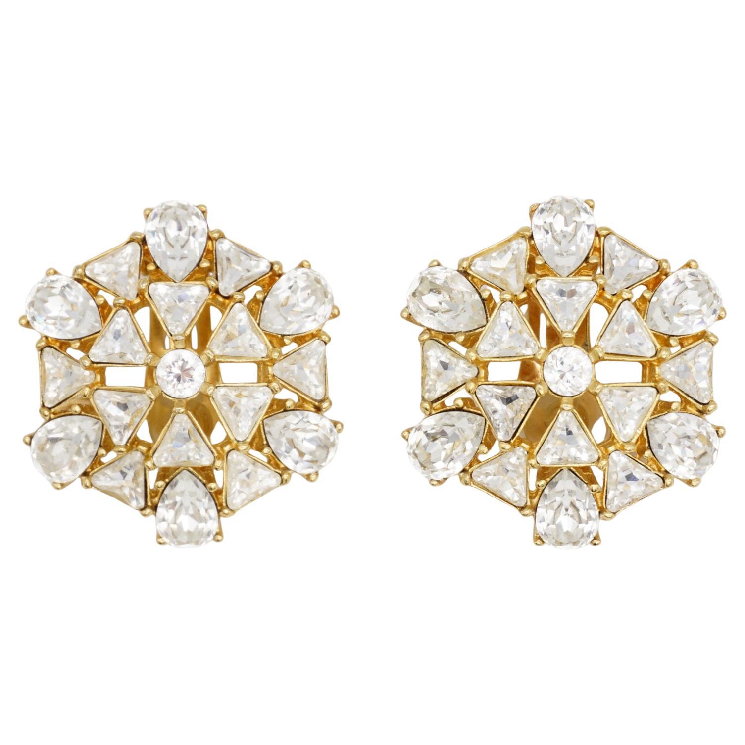 Christian Dior GROSSE Pendientes de clip de cristal triangular con gota de agua y copo de nieve grande en venta
