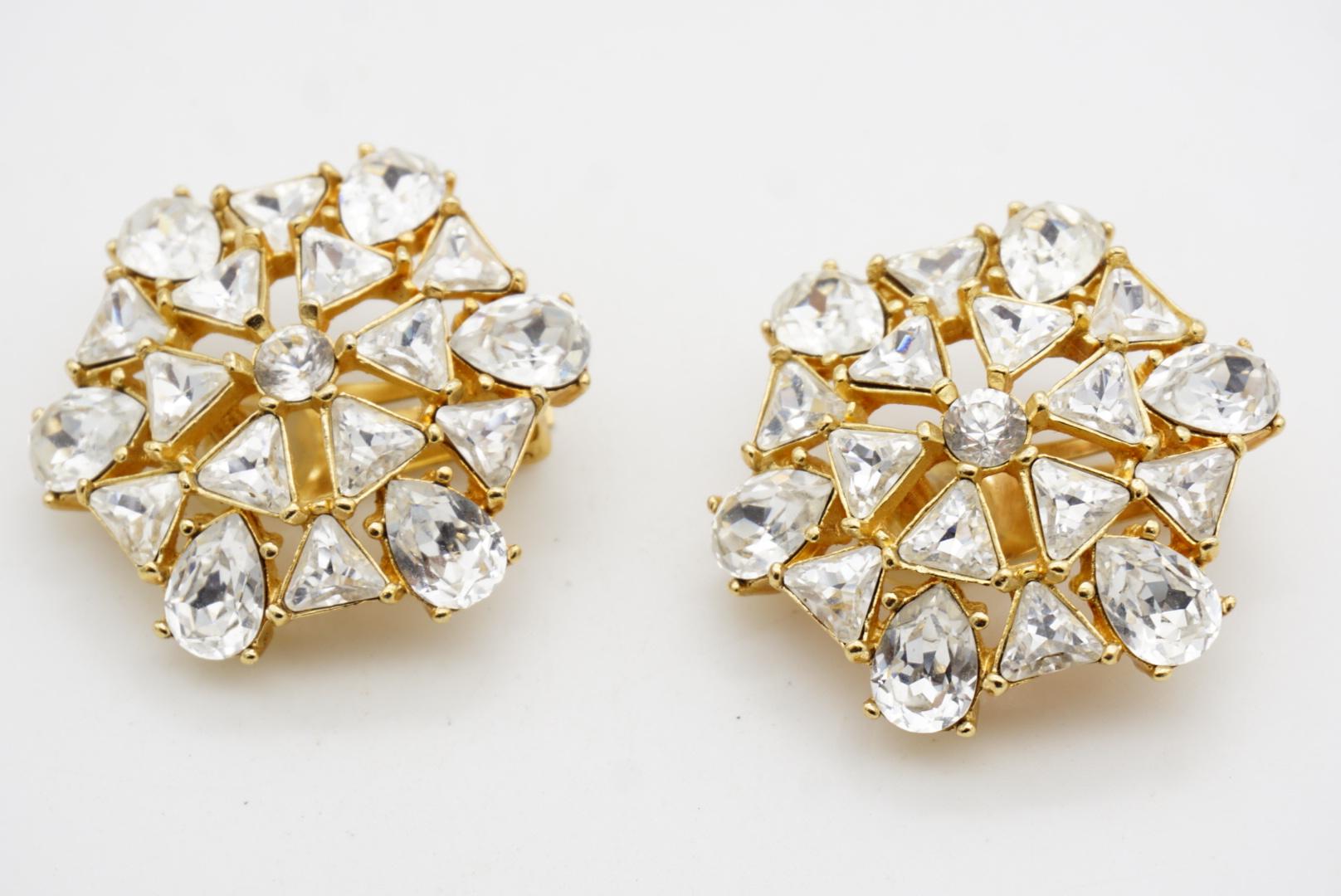 Christian Dior GROSSE Pendientes de clip de cristal triangular con gota de agua y copo de nieve grande en venta 3