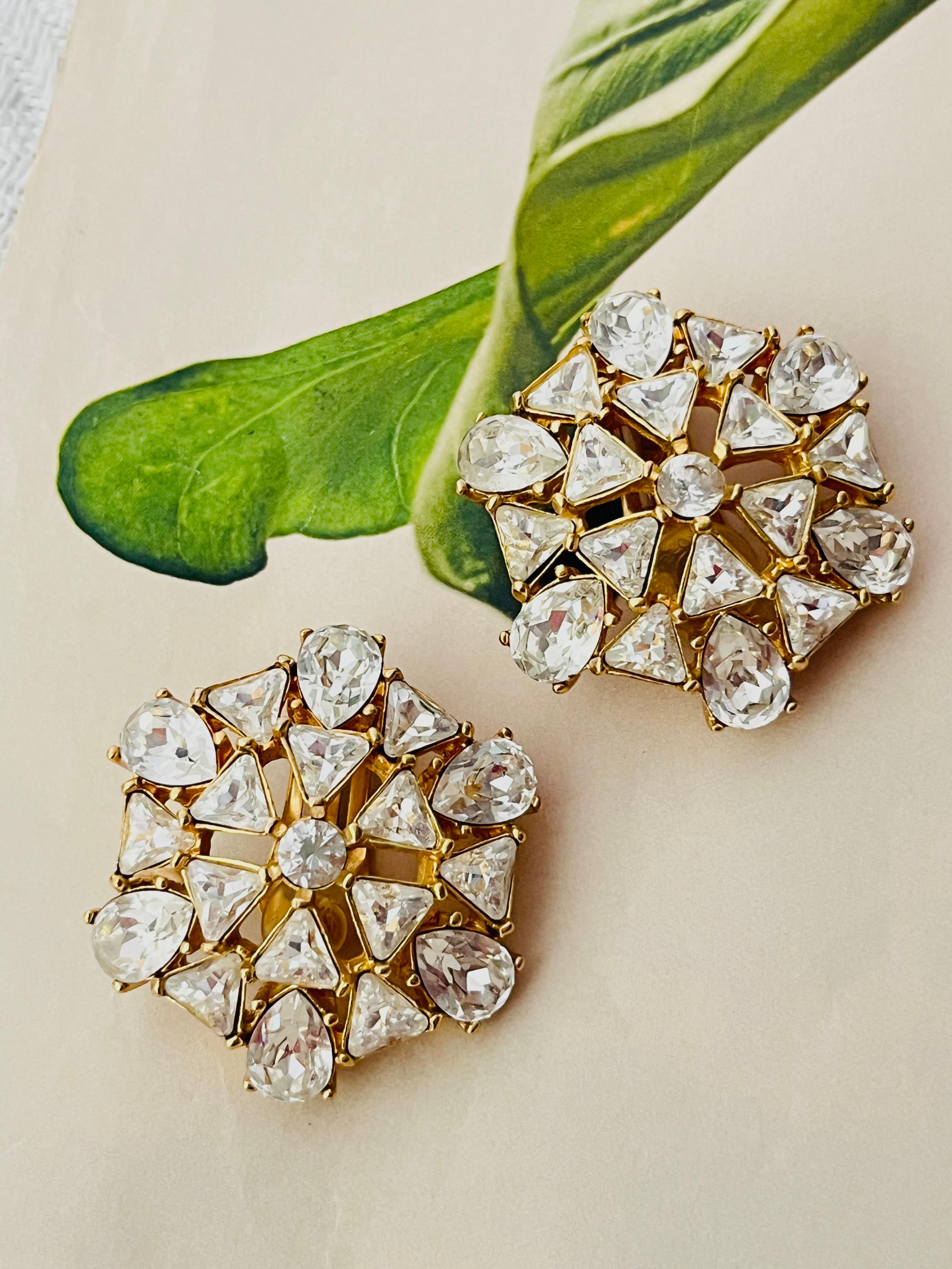 Christian Dior GROSSE Pendientes de clip de cristal triangular con gota de agua y copo de nieve grande Art Decó en venta