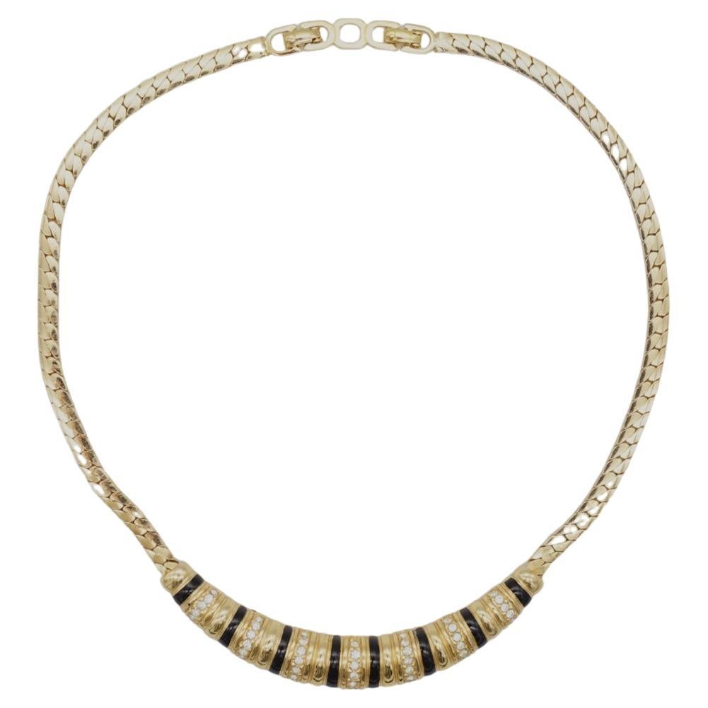 Christian Dior Vintage anni 
80, collana lunga con cristalli Bar Eight nera a sette fili