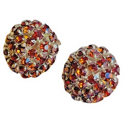 Christian Dior Vintage 1960 Citrine Amber Whole Crystals Circle Dome Earrings