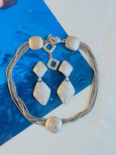 Yves Saint Laurent YSL Vintage Arty Silver Strands Logo Square Diamond 2 Set
