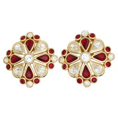 Grandes boucles d'oreilles Christian Dior Vintage en or rubis, en forme de croix de Malte avec pendentifs en forme de goutte d'eau