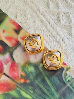 Chanel Vintage 1997 Iconic Unisex Glow Gold Silver Diamond Coco Chunky Earrings