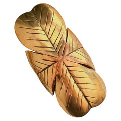 Yves Saint Laurent YSL Unisex Vintage Rare Gold Large Leaf Clover Statement Cuff