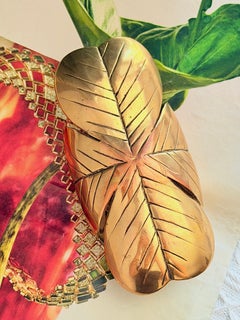 Yves Saint Laurent YSL Unisex Vintage Rare Gold Large Leaf Clover Statement Cuff