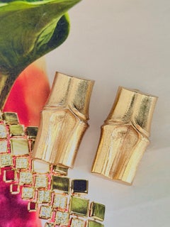 Yves Saint Laurent YSL Vintage Unisex Gold Large Bamboo Joint Statement Earrings