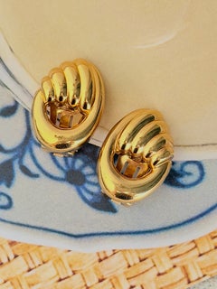 Christian Dior Vintage Gold Unisex Twist Knot Interlocked Hoop Chunky Earrings