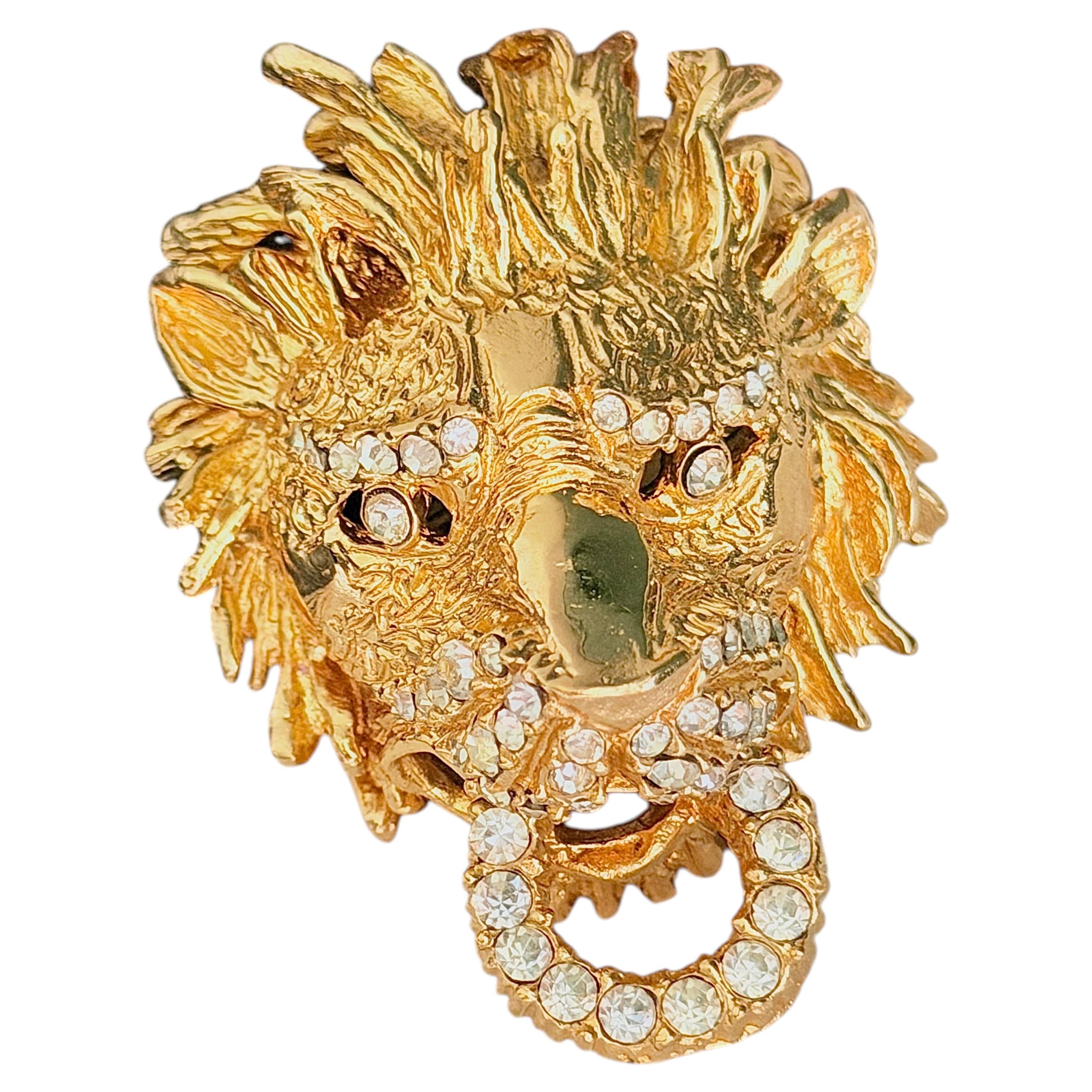 Christian Dior Vintage GROSSE 1969 Gold Rare Lion Head Statement Brooch