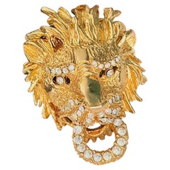 Christian Dior Vintage GROSSE 1969 – Seltene, auffällige Brosche mit Löwenkopf in Gold