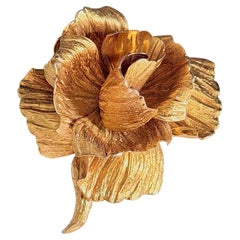 Christian Dior 1964 Vintage Gold Unisex Large Rose Blossom Statement Brooch