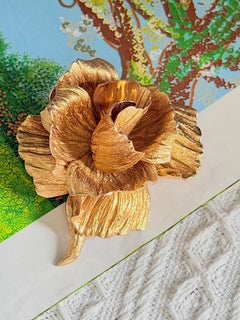 Christian Dior 1964 Vintage Gold Unisex Large Rose Blossom Statement Brooch