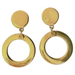 Givenchy Vintage Large Glow Unisex Gold Circle Botton 4G Logo Hoop Drop Earrings