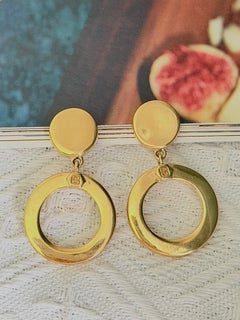 Givenchy Vintage – Große, leuchtende Unisex-Creolen mit goldenem Kreis, Knopf und 4G-Logo