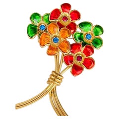 Yves Saint Laurent YSL Rare Ruby Sapphire Blue Orange Bouquet Large Brooch