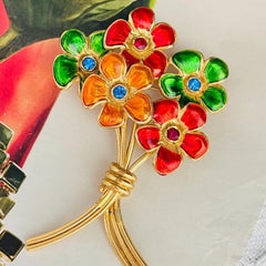 Yves Saint Laurent YSL Rare Ruby Sapphire Blue Orange Bouquet Large Brooch