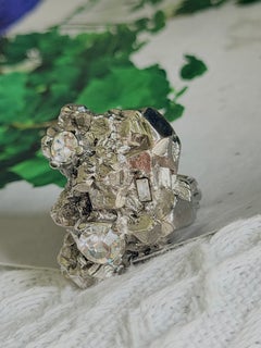 Yves Saint Laurent YSL Rare Lava Rock Brutalist Silver Crystals Statement Ring 6