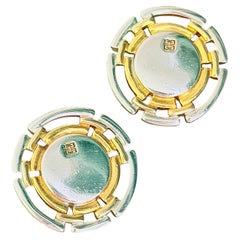 Givenchy Vintage – Große Unisex-Ohrringe mit Medaillon, 4G, durchbrochen, Gold und Silber, rund