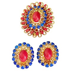 Christian Dior GROSSE 1968 : superbe parure en filigrane d'or, lapis-lazuli, agate rouge et cornaline