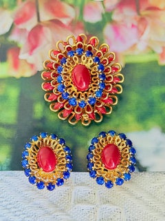Christian Dior GROSSE 1968 : superbe parure en filigrane d'or, lapis-lazuli, agate rouge et cornaline