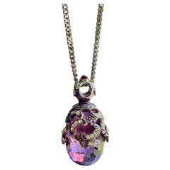 Vintage 1950s Fabergé Egg 800 Silver Amethyst Crystals Arts & Crafts Necklace
